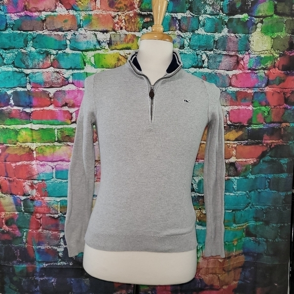 Vineyard Vines Other - Vineyard Vines Logo Collared Long Sleeve 1/4 Zipper Logo Gray Sweater